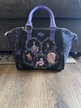 Loungefly Disney Villains Floral Frame Purple Accent Satchel Bag